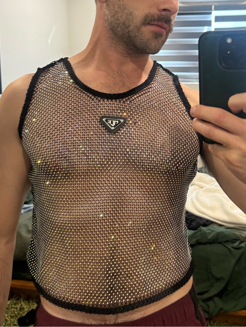 MCE rhinestone mesh crop tank